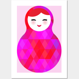 Russian dolls matryoshka screw up one's eyes with bright rhombus pink colors. Posters and Art